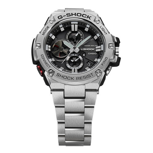 卡西欧手表 G-SHOCK  G-STEEL系列 三针三眼指针式设计表盘 防水防震太阳能蓝牙运动男表GST-B100