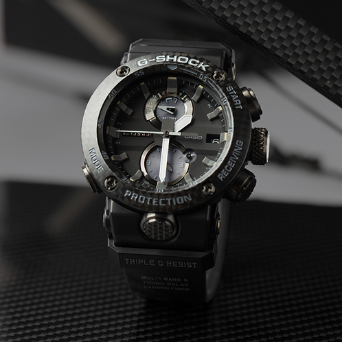 卡西欧手表 G-SHOCK  表壳与背盖的一体化构成设计  人造蓝宝石玻璃镜面  防水防震防锈六局电波太阳能蓝牙运动男表GWR-B1000