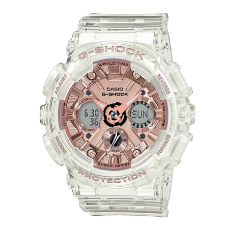 卡西欧手表 G-SHOCK 透明表款 玫瑰金表盘设计 防水防震运动女表GMA-S110SR/S120SR