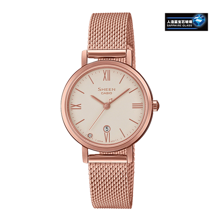 卡西欧手表 sheen 时尚简约 施华洛世奇仿水晶刻度 人造蓝宝石玻璃