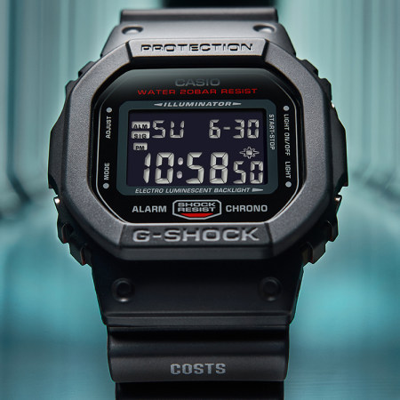 卡西欧手表 G-SHOCK COSTS联名款   双色成型表带经典原型配色运动防水防震手表DW-5600HR-1PRC