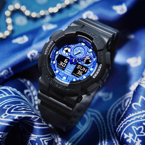 卡西欧手表 G-SHOCK  “蓝色腰果花”硬碰硬主题系列  防震防水表款GA-100BP-1APR