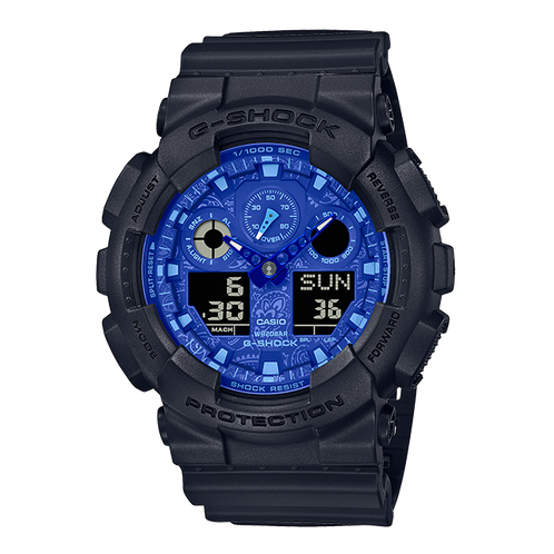 卡西欧手表 G-SHOCK  “蓝色腰果花”硬碰硬主题系列  防震防水表款GA-100BP-1APR