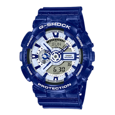 卡西欧手表 G-SHOCK 国潮“青花瓷"主题系列  配备潮玩公仔 初代G-FAMILY 成员 G康康  防水防震表款GA-110BWP-2APFQ