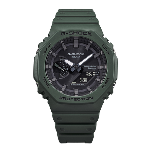 卡西欧手表 G-SHOCK  【明星同款】极简八边形表盘设计  双显轻薄表款 防水防震太阳能动力蓝牙连接运动男表GA-B2100