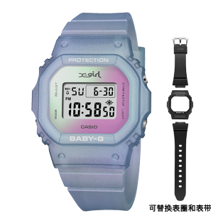 卡西欧手表 BABY-G X-GIRL联名款 “蒸汽波”主题 配备可替换表带表圈 特殊背刻背光灯游环 防水防震运动表款BGD-565XG-2DR