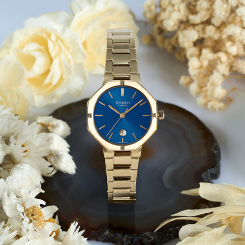 卡西欧手表 SHEEN  八边形表圈 人造蓝宝石玻璃镜面防水简约女表SHE-4543