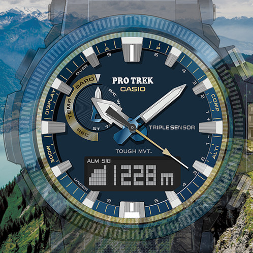 卡西欧手表 PRO TREK  50周年系列 "天空与海洋"主题 特殊背刻 防水太阳能动力六局电波运动男表PRW-61SS-2PR