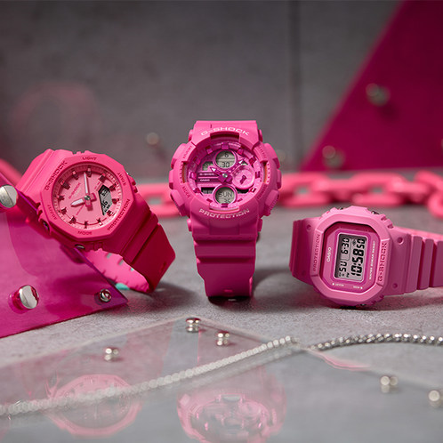 卡西欧手表 G-SHOCK  POWER PINK系列时尚潮流运动女表GMA-P2100PP/GMD-S5610PP/GMA-S140PP
