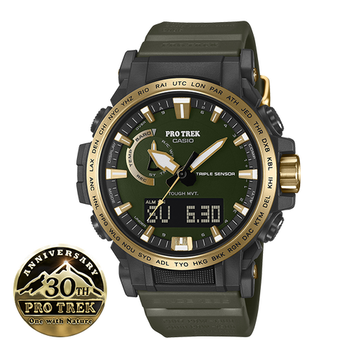 卡西欧手表 PRO TREK  【新品】30周年特殊背刻 防水太阳能动力六局电波运动男表PRW-61ANS-3PR