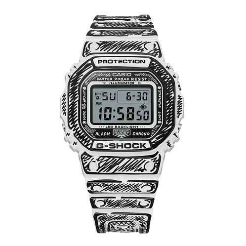 卡西欧手表 G-SHOCK  【新品】Joshua Vides联名 黑白线条涂鸦 时尚潮流防水防震运动腕表DW-5600JV/DW-6900JV