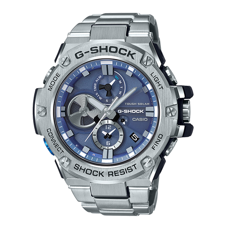 卡西欧手表 G-SHOCK G-STEEL系列 三针三眼指针式设计表盘 防水防震太阳能蓝牙运动男表GST-B100