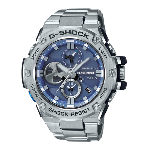 卡西欧手表 G-SHOCK  G-STEEL系列 三针三眼指针式设计表盘 防水防震太阳能蓝牙运动男表GST-B100