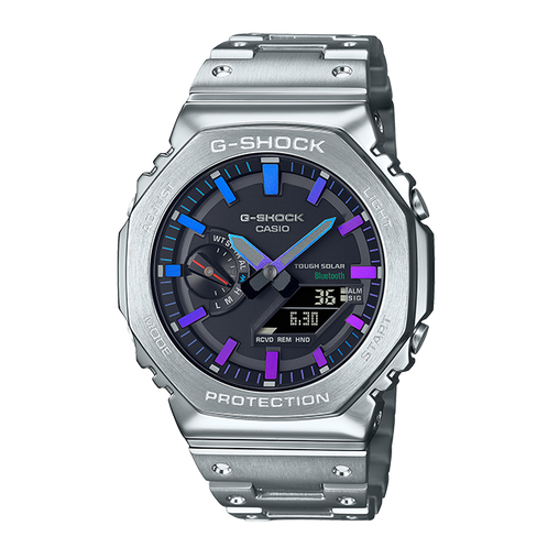 卡西欧手表 G-SHOCK  全金属系列 彩虹色点缀设计 防水防震蓝牙连接太阳能动力运动表GM-B2100PC/BPC