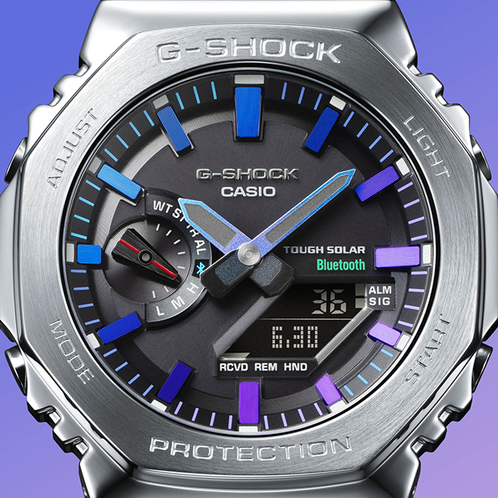 卡西欧手表 G-SHOCK  全金属系列 彩虹色点缀设计 防水防震蓝牙连接太阳能动力运动表GM-B2100PC/BPC