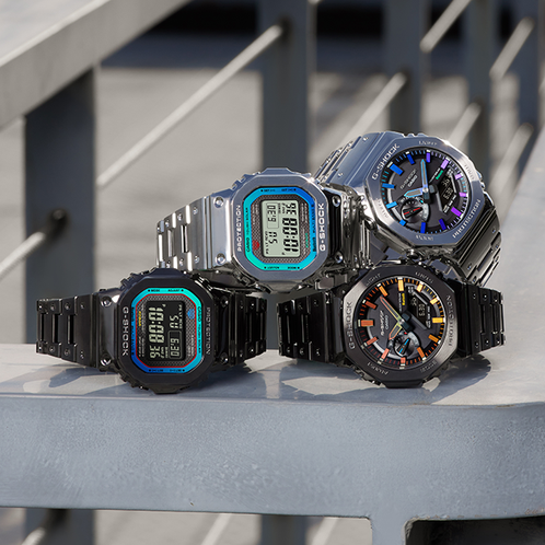 卡西欧手表 G-SHOCK  全金属系列 彩虹色点缀设计 防水防震蓝牙连接太阳能动力运动表GM-B2100PC/BPC