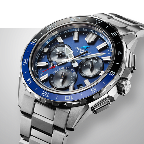 卡西欧手表 OCEANUS  【新品】CACHALOT 海神新品 世界时间腕表 时区导航旋转表圈 钛金属太阳能电波手表OCW-P3000